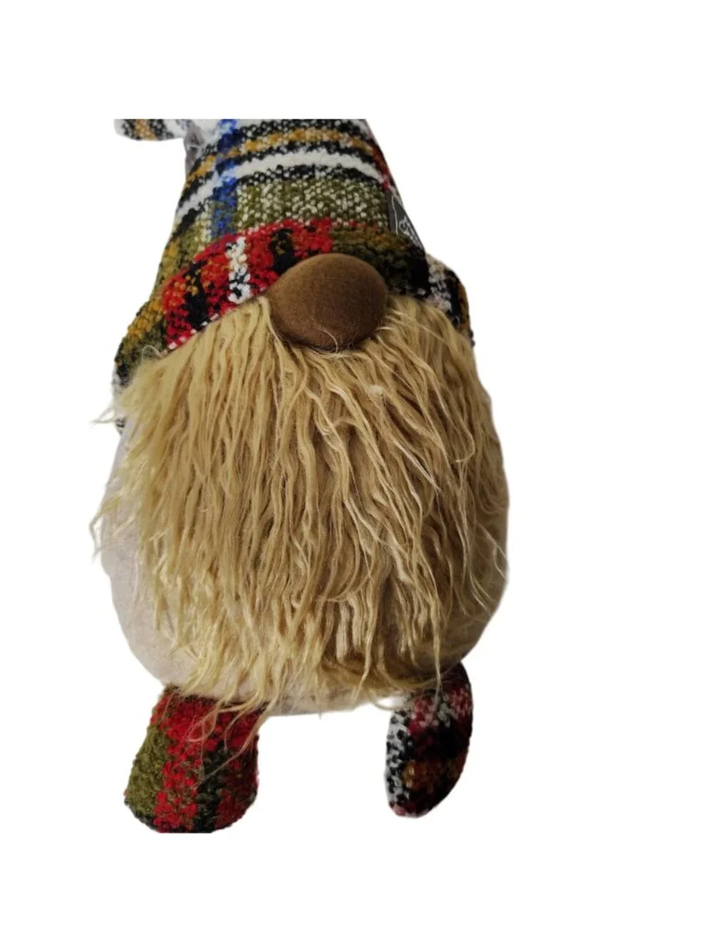 Holiday Time Christmas Gnome Plaid Hat Festive Decor 10 Inch Tall Rustic Design